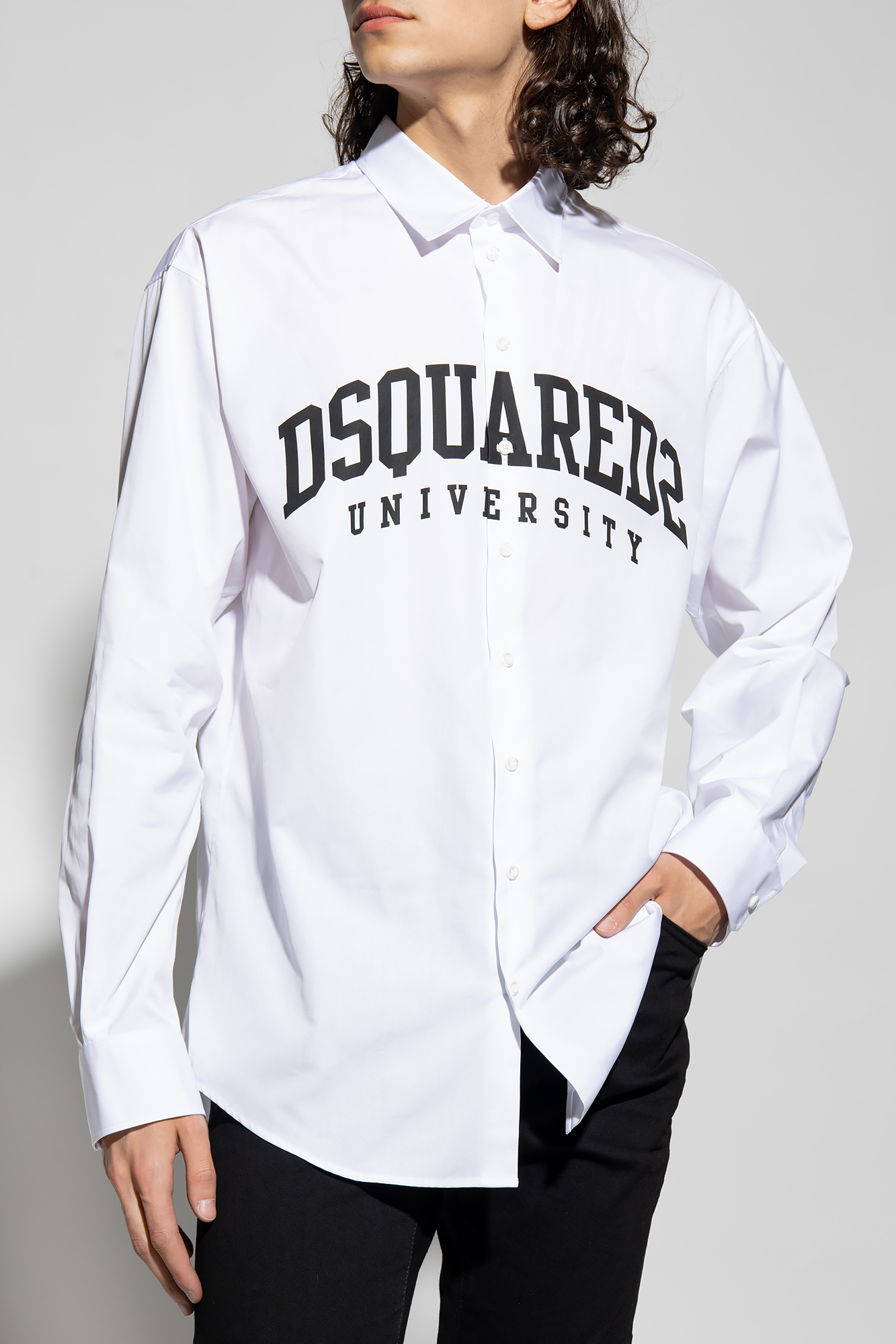 White Shirt with logo Dsquared2 For ELLE Pink Tie Side Long Sleeve T Shirt SchaferandweinerShops Zimbabwe